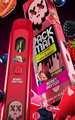 vape pen with berry flavor packaging featuring colorful fruits including strawberries and blackberries hybrid blend berry taste 3 flavors available