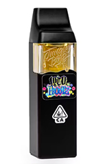 vape device with colorful branding and warning label featuring fruity flavors and 3 nicotine options